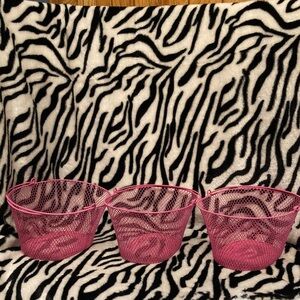 Set of Three Pink Metal Wire Baskets